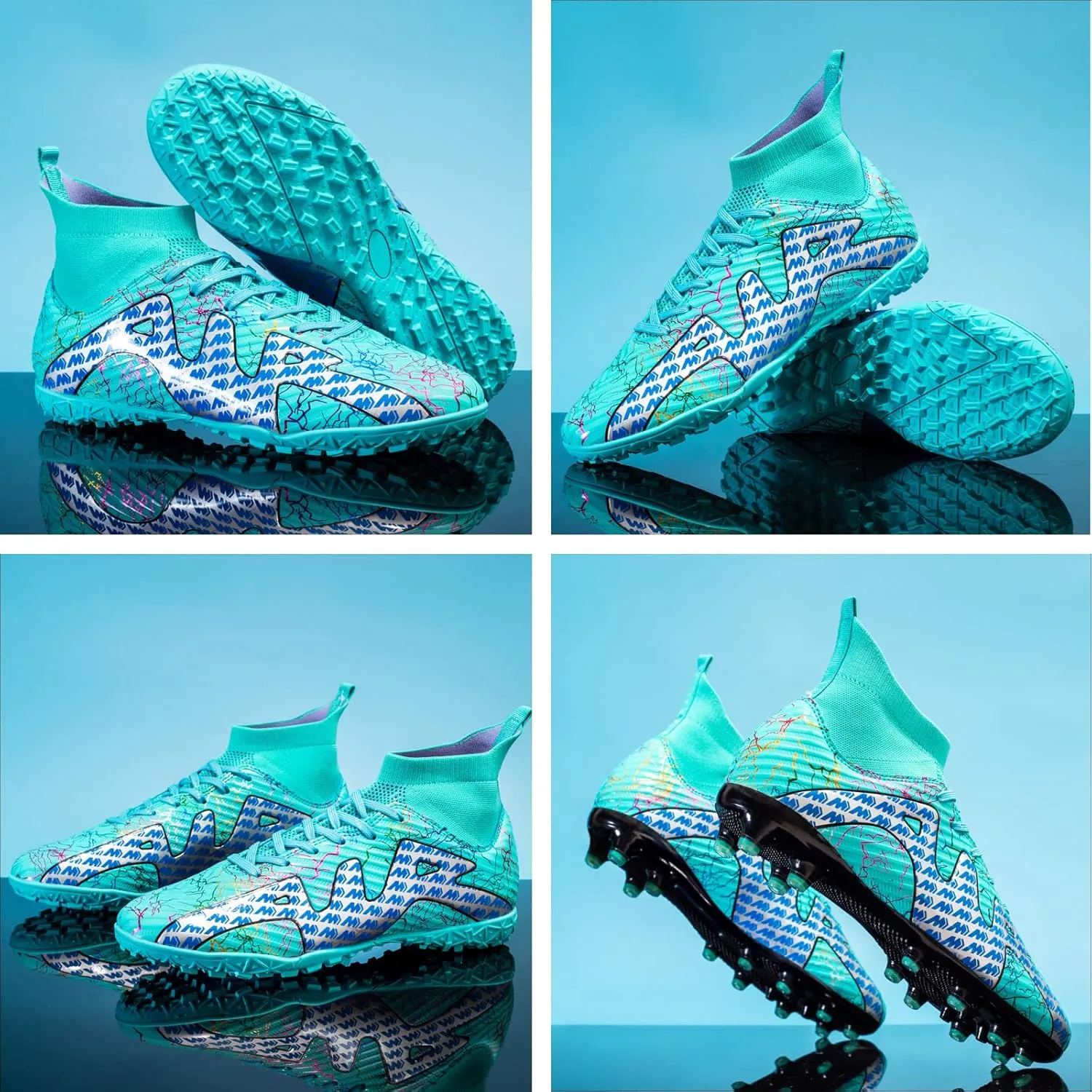 Mnplciea Soccer Cleats Mens Professional High-top Soccer Shoes Breathable Football Boots Boys Anti-Slip Outdoor Indoor Turf Training Athletic Sneaker