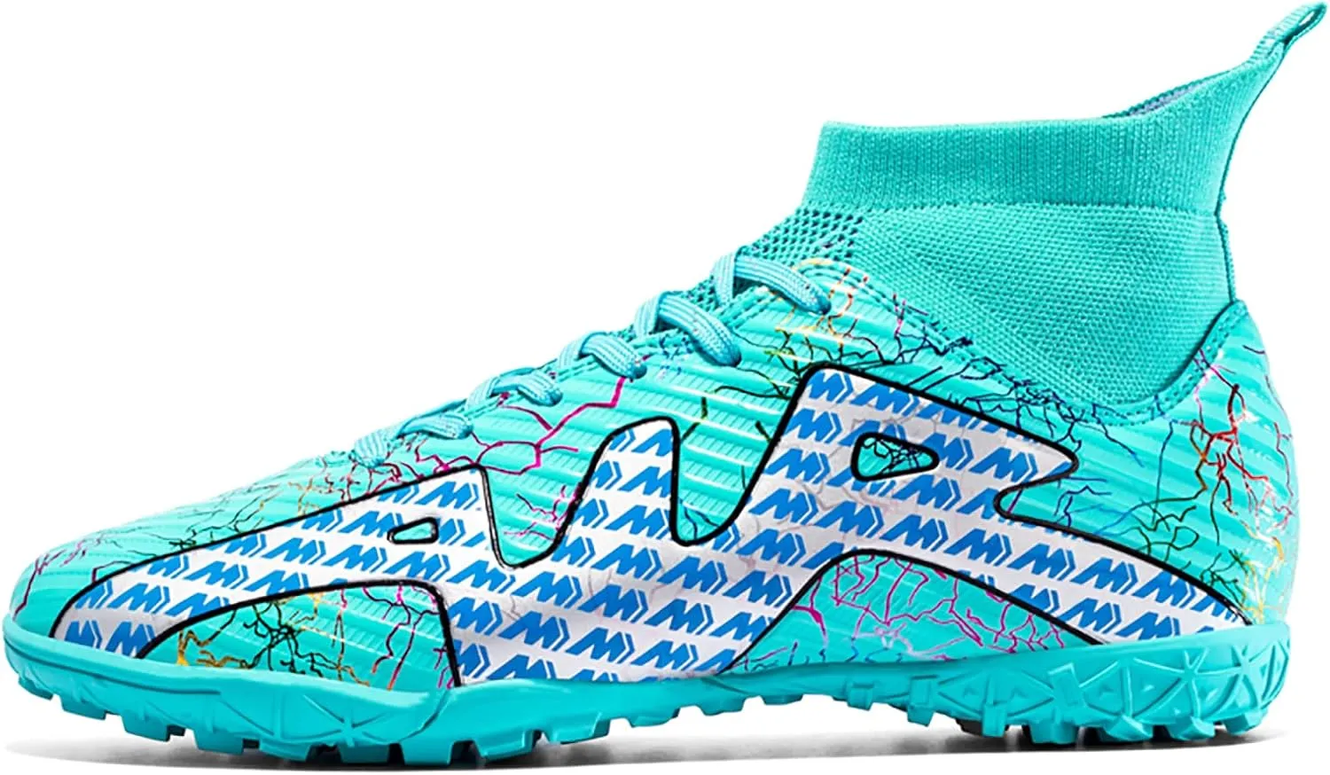 Mnplciea Soccer Cleats Mens Professional High-top Soccer Shoes Breathable Football Boots Boys Anti-Slip Outdoor Indoor Turf Training Athletic Sneaker