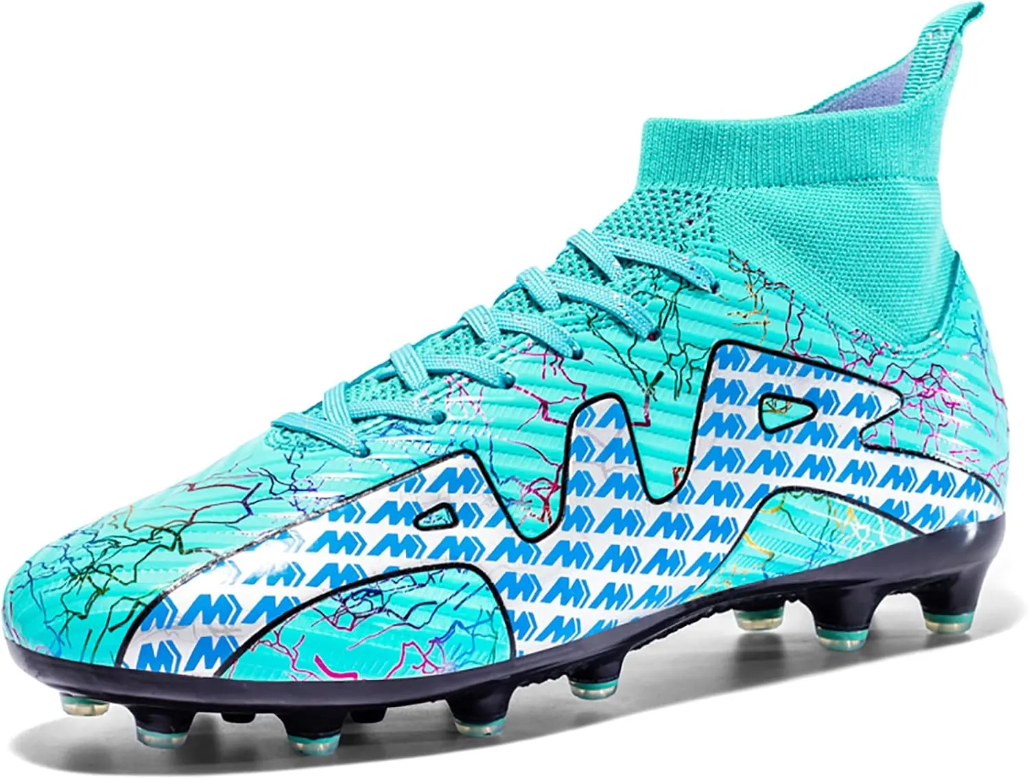 Mnplciea Soccer Cleats Mens Professional High-top Soccer Shoes Breathable Football Boots Boys Anti-Slip Outdoor Indoor Turf Training Athletic Sneaker