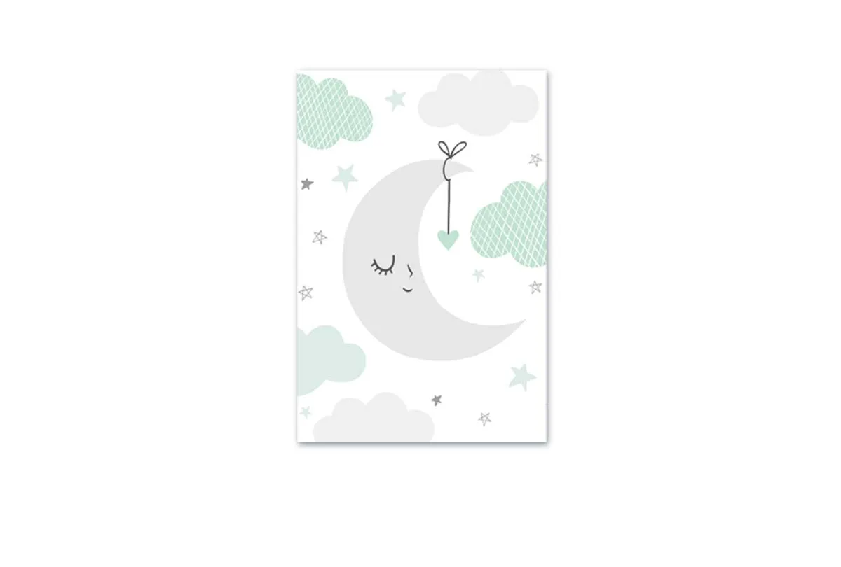 Moon Clouds Starts Teal | Scandinavian Kid's Wall Art Print
