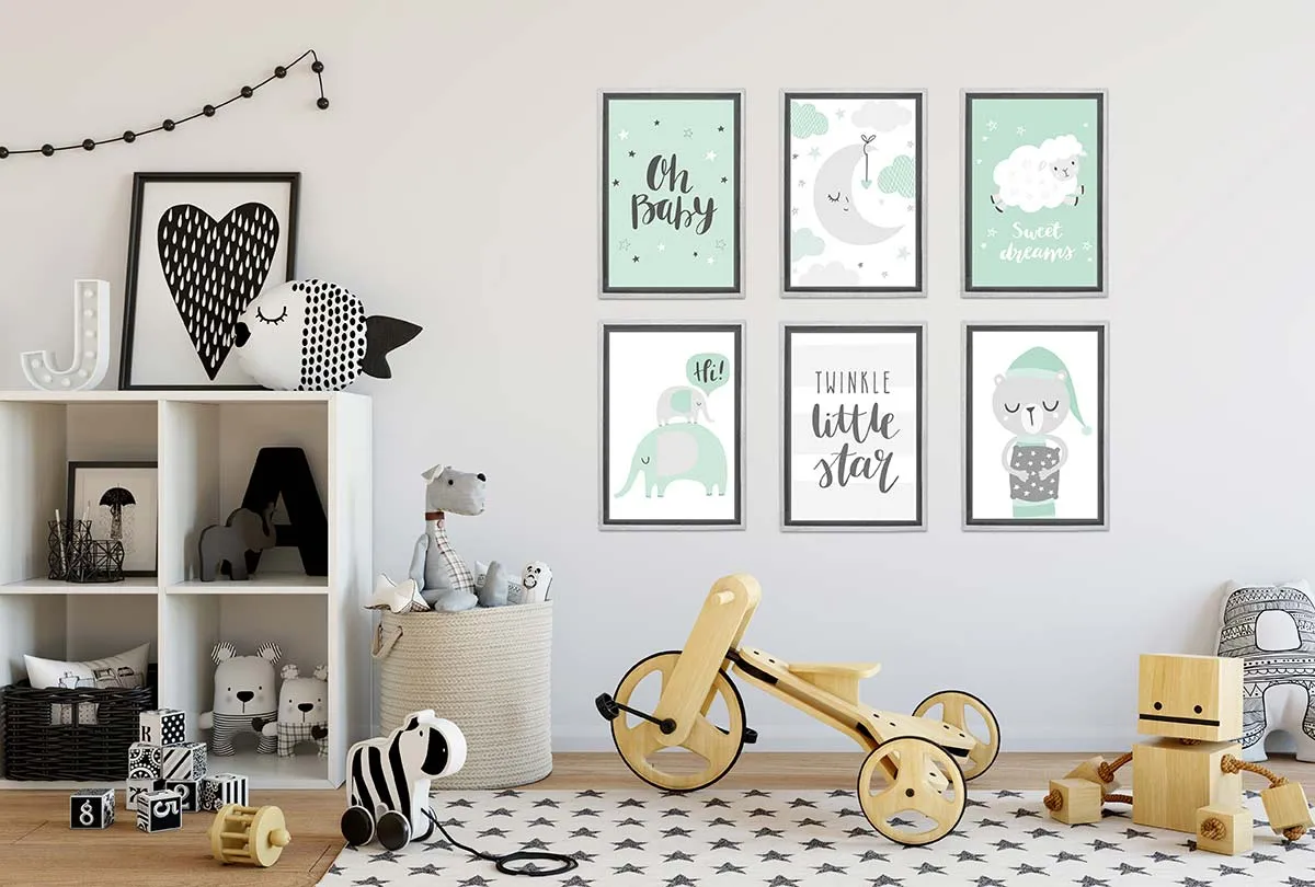 Moon Clouds Starts Teal | Scandinavian Kid's Wall Art Print