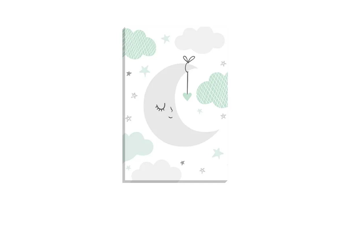 Moon Clouds Starts Teal | Scandinavian Kid's Wall Art Print
