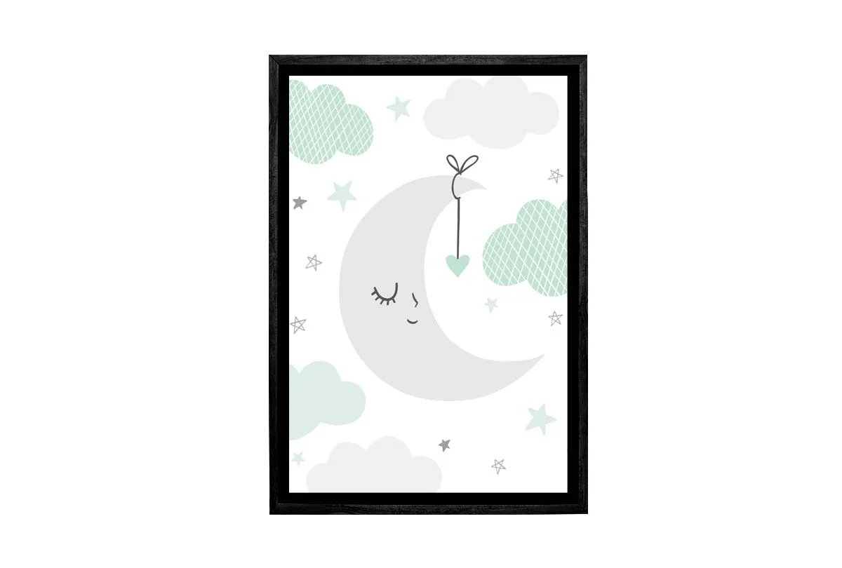 Moon Clouds Starts Teal | Scandinavian Kid's Wall Art Print