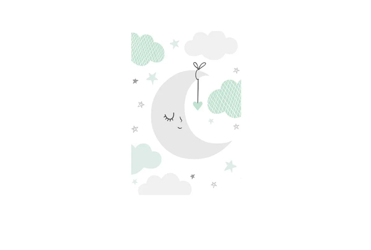 Moon Clouds Starts Teal | Scandinavian Kid's Wall Art Print