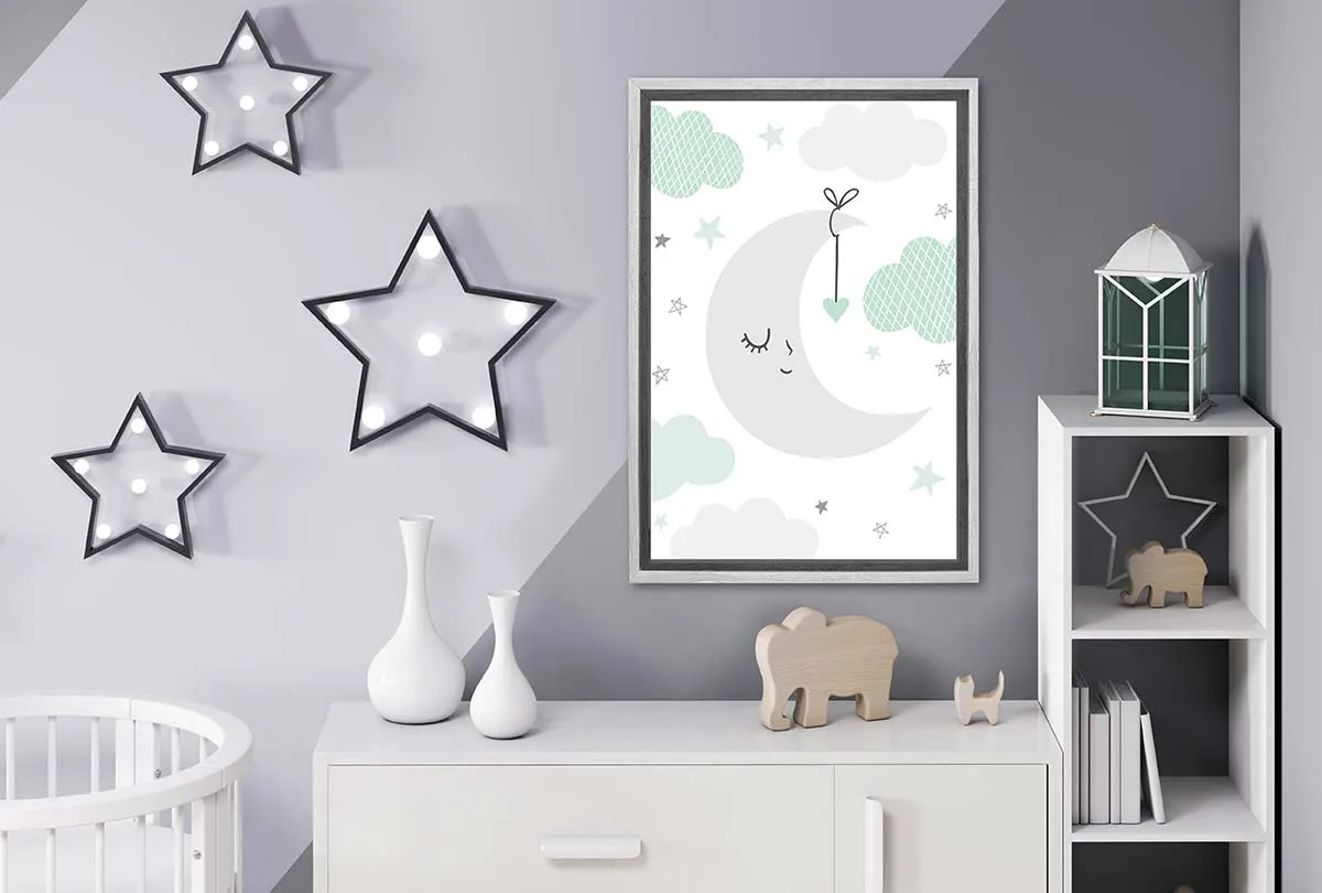 Moon Clouds Starts Teal | Scandinavian Kid's Wall Art Print