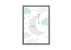 Moon Clouds Starts Teal | Scandinavian Kid's Wall Art Print