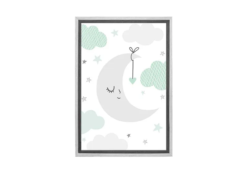 Moon Clouds Starts Teal | Scandinavian Kid's Wall Art Print