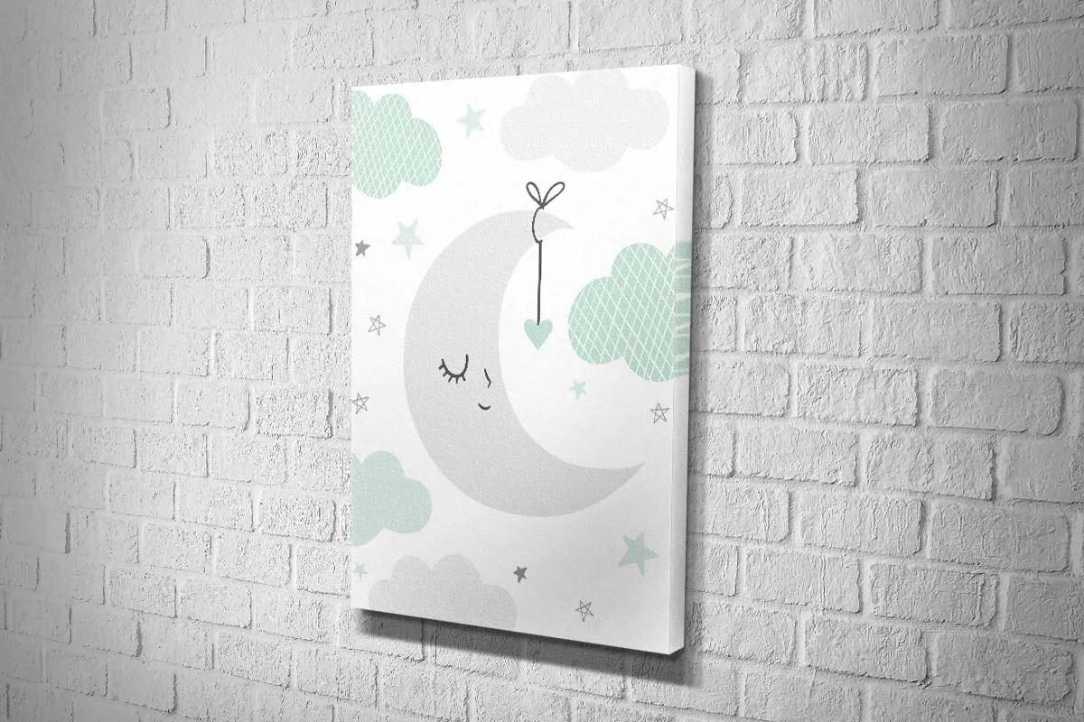 Moon Clouds Starts Teal | Scandinavian Kid's Wall Art Print