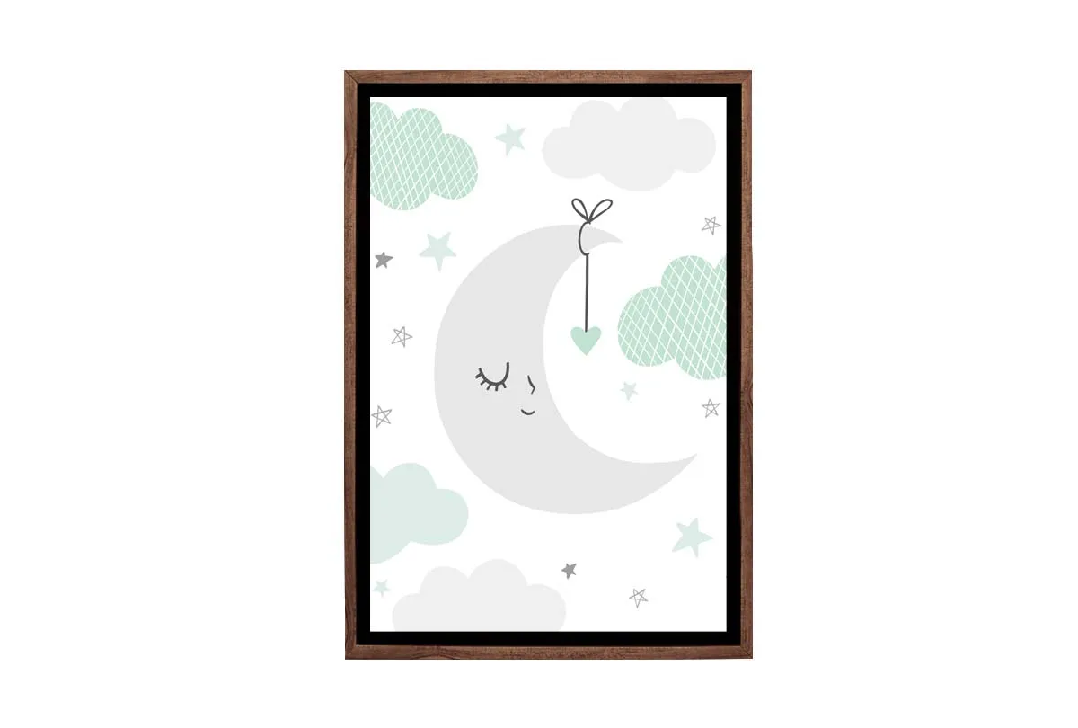 Moon Clouds Starts Teal | Scandinavian Kid's Wall Art Print