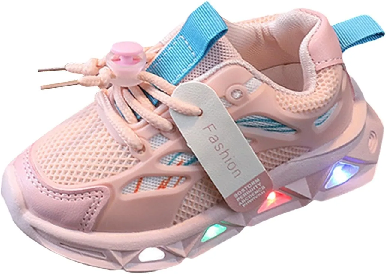 Toddler Glitter Sneaker Memory Foam Light Up First Walking Sport Shoes Baby Boys Mesh Breathable Fashion Non Slip Shoes