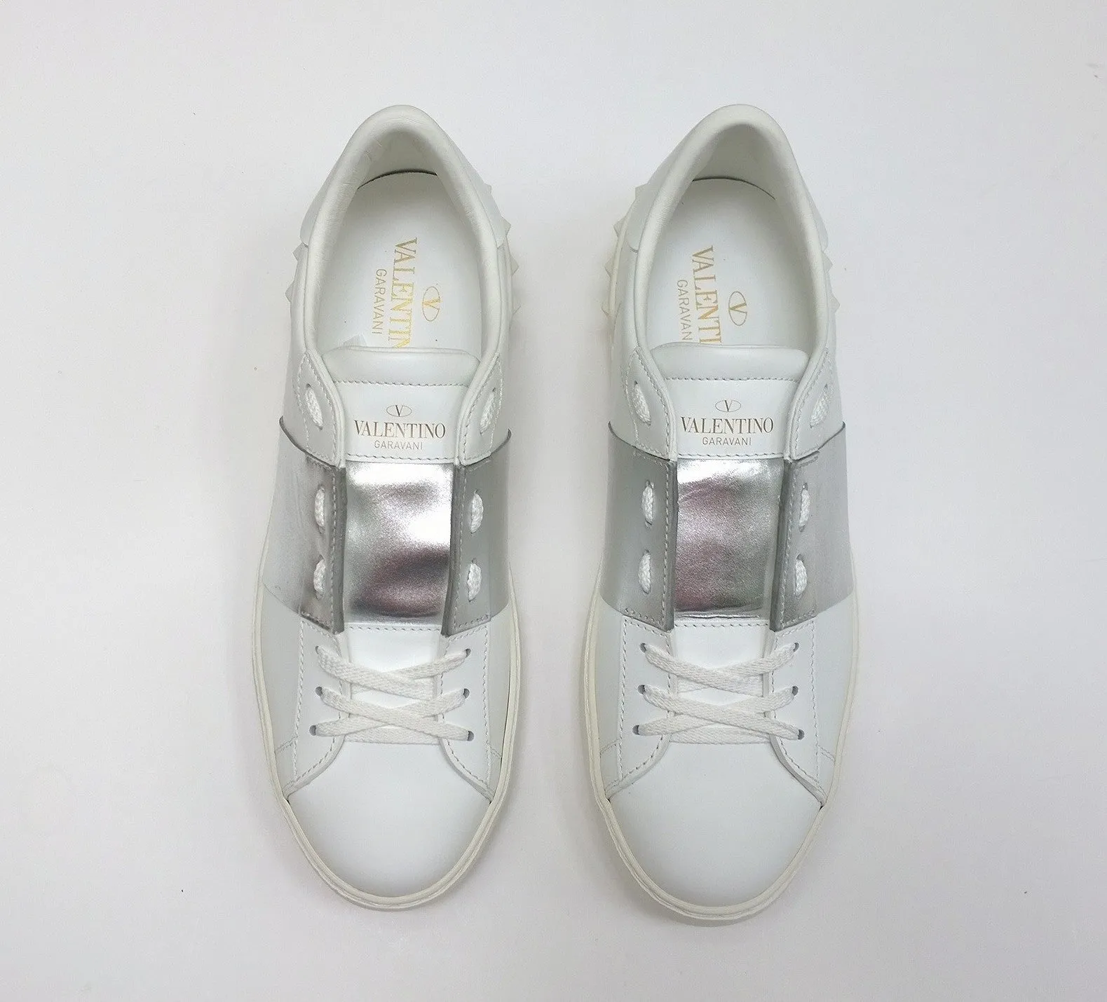 Valentino Garavani Open Sneakers in White and Silver sale trainers VLTN rockstud