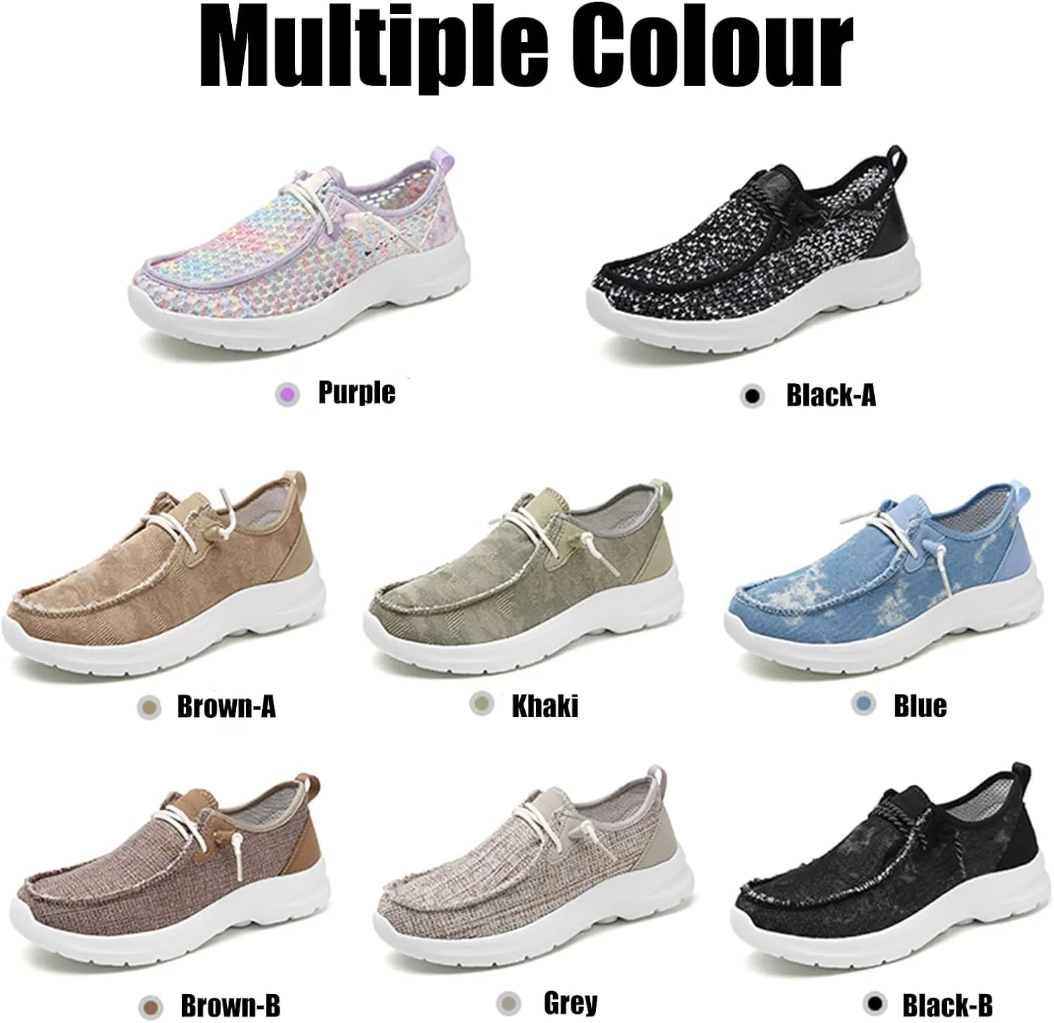 Women's Men's Canvas Slip On Loafers Unisex Round Toe Shallow Mouth Lace Up Casual Boat Shoes Comfortable Breathable Lightweight Walking Shoes