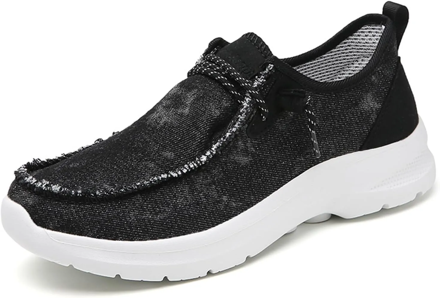 Women's Men's Canvas Slip On Loafers Unisex Round Toe Shallow Mouth Lace Up Casual Boat Shoes Comfortable Breathable Lightweight Walking Shoes