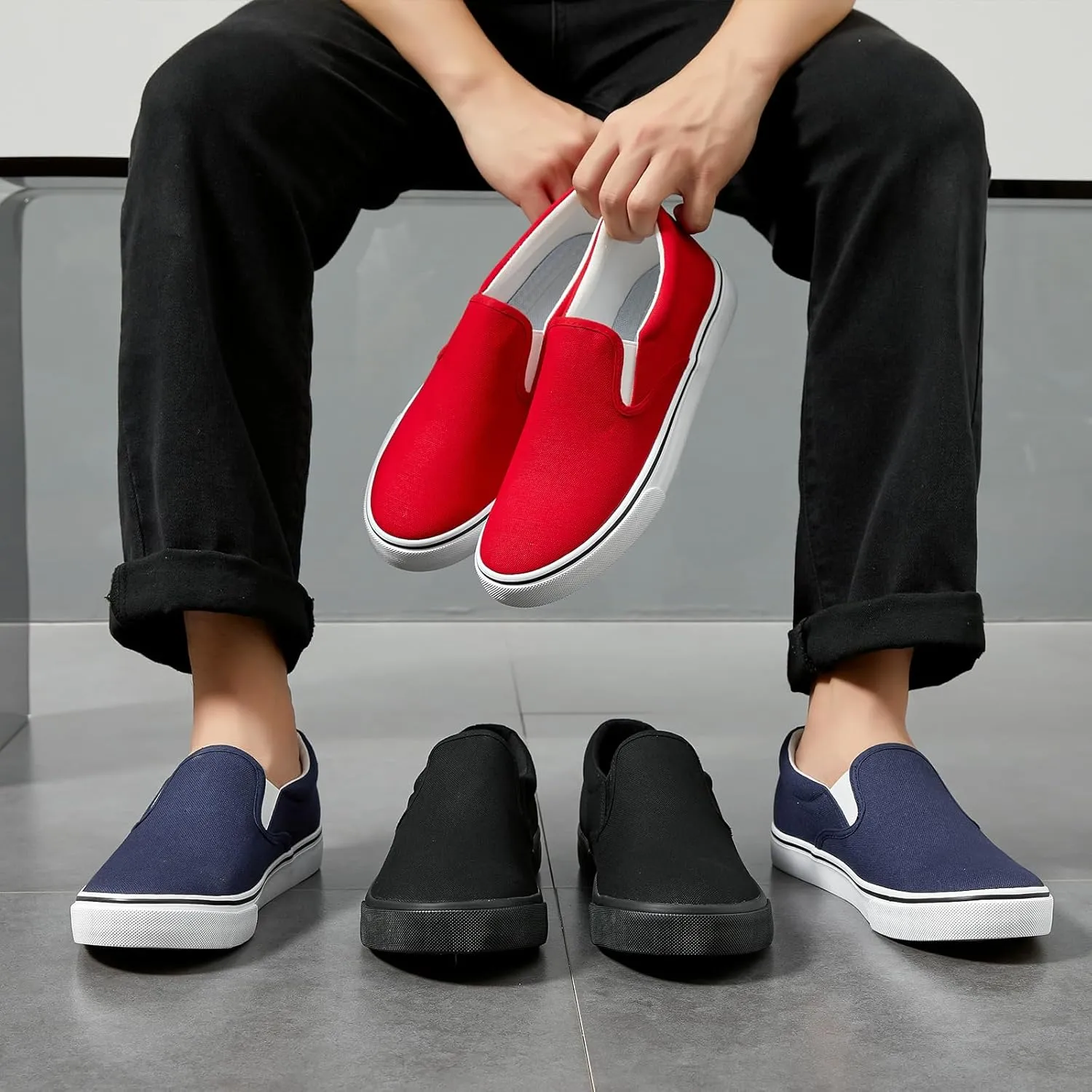yageyan Mens Slip on Sneakers Loafers Shoes Canvas Black Shoes Canvas Blue Casual Fashion Shoes